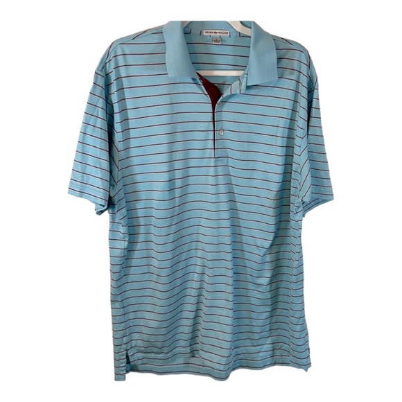 Peter Millar golf polo T-shirt size Large “ceramic” blue with burgundy stripes - Picture 1 of 11